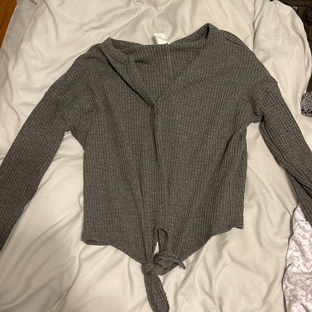 gray long sleeve; super soft; ripped